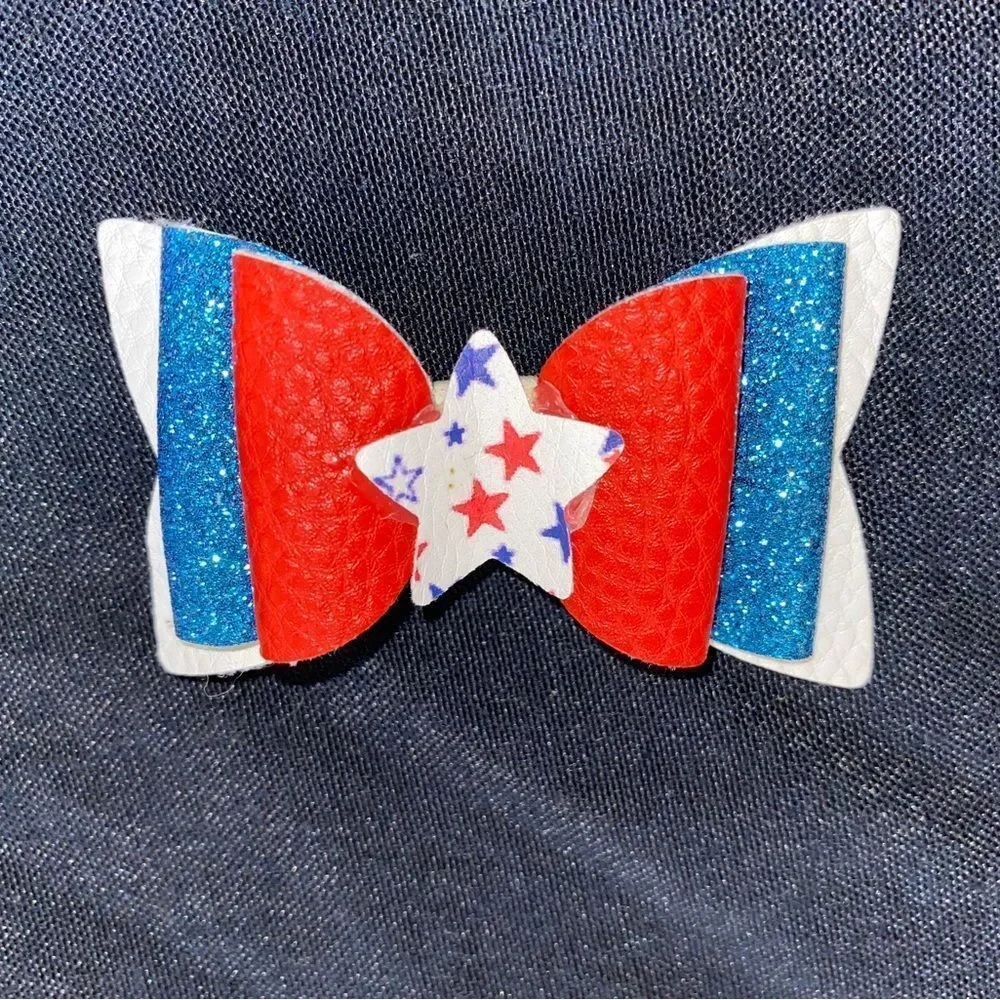 ⭐️5/$10⭐️ Red, White, and Blue Faux Leather Hair Bow